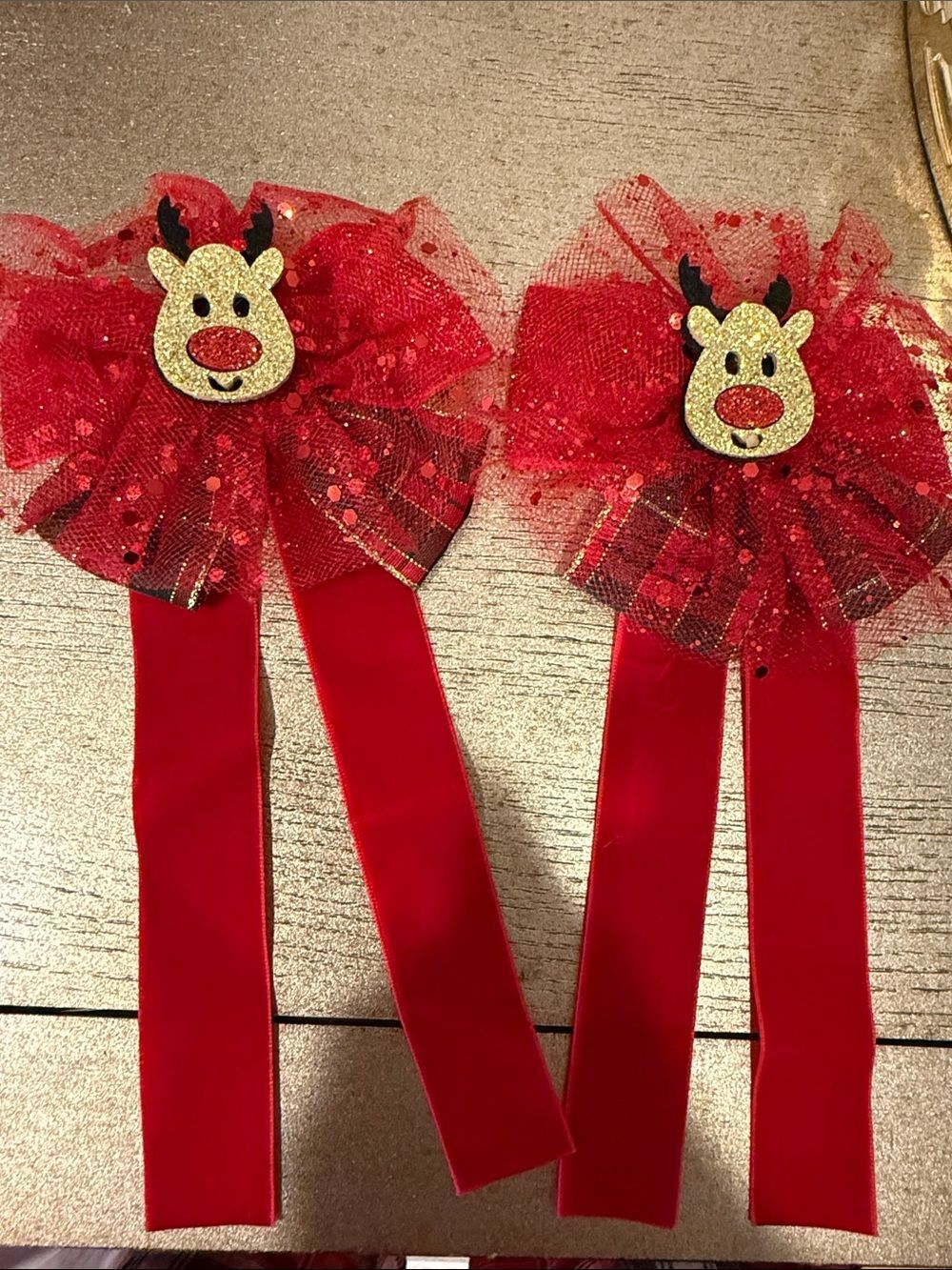 Gymboree Red Glitter Reindeer Hair Bows 2